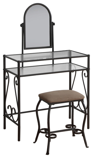 Vanity Set 2 Piece Set White Metal With Tempered Glass Traditional Bedroom Makeup Vanities By Buildcom