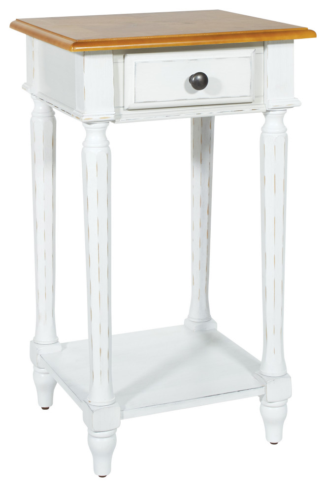 Medford Side Table, Distressed White With Stained Top K/D French