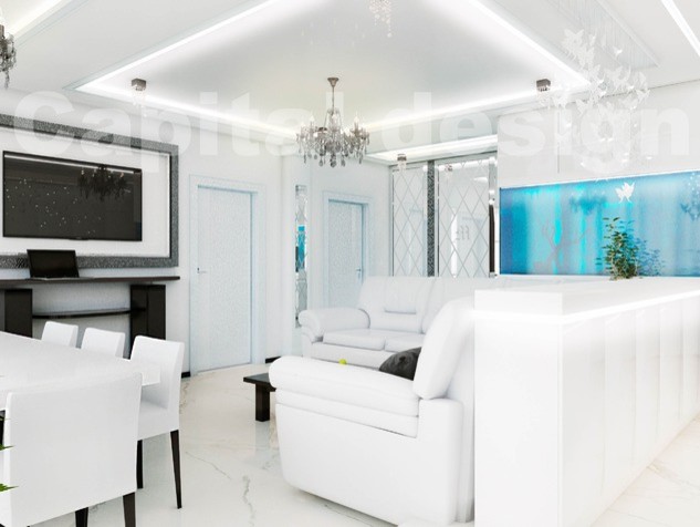 Светлая гостиная для молодой семьи