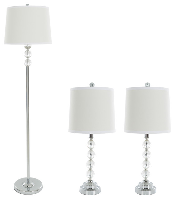 Table Lamps Floor Set Of 3 Crystal With Led Bulbs By Lavish Home Traditional Lamp Sets Trademark Global Houzz Table Lamps Floor Set Of 3 Crystal, Lavish Home Led Floor Lamp