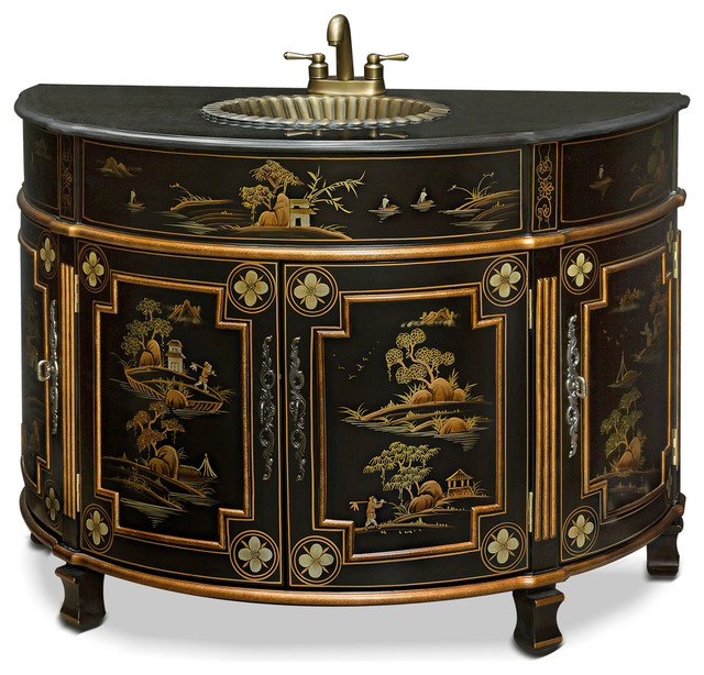 Chinoiserie Scenery Victorian Vanity Cabinet Asian Bathroom