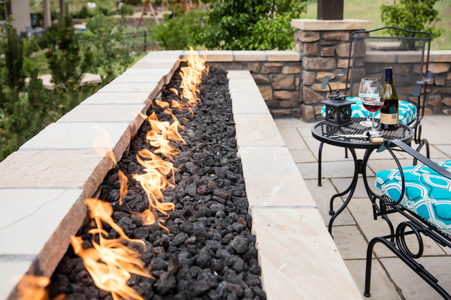 Linear Fire Feature Courtyard contemporary-courtyard