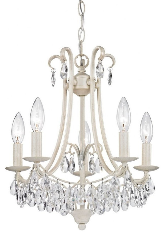 Modern Farmhouse Candle Style 5-Light Chandelier in Antique Cream Finish Clear
