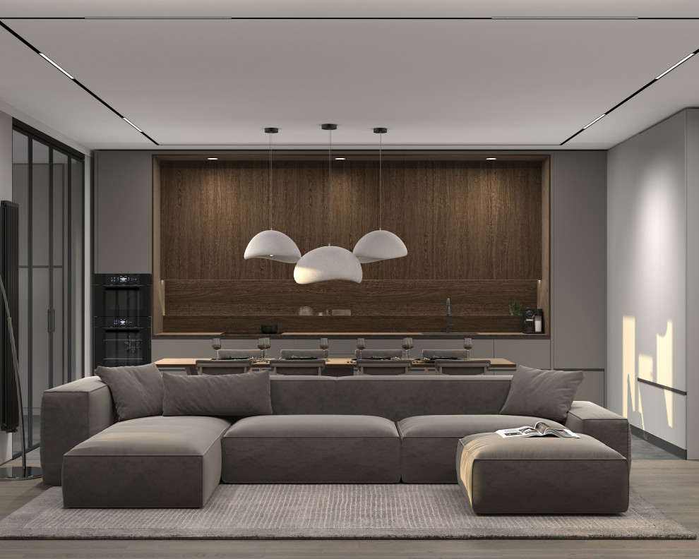 Квартира для современной семейгой пары. Холл и кухня-гостиная.