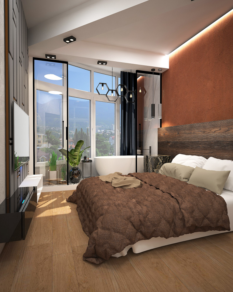 Спальня, совмещенная с ванной