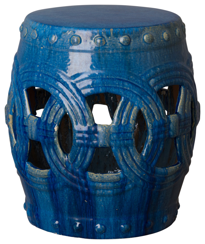 Eternity Marine Blue Round Ceramic 19" Garden Stool - Contemporary ...