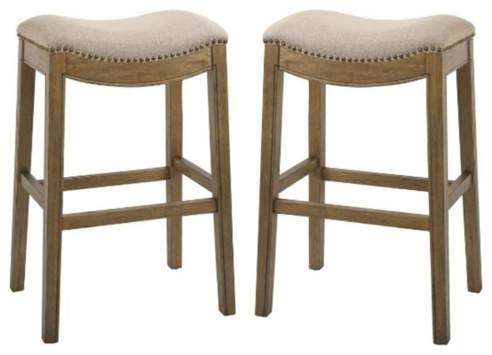 Home Square 31" Saddle Seat Modern Wood Bar Counter Stool in Cream