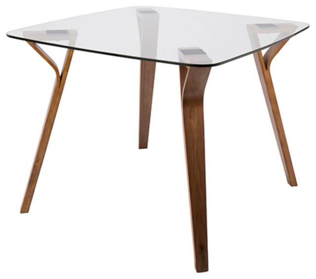 Folia MidCentury Modern Table, Walnut/Glass Midcentury Dining Tables by