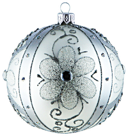 Silver Flowered Ball Ornament - Contemporary - Christmas Ornaments - by