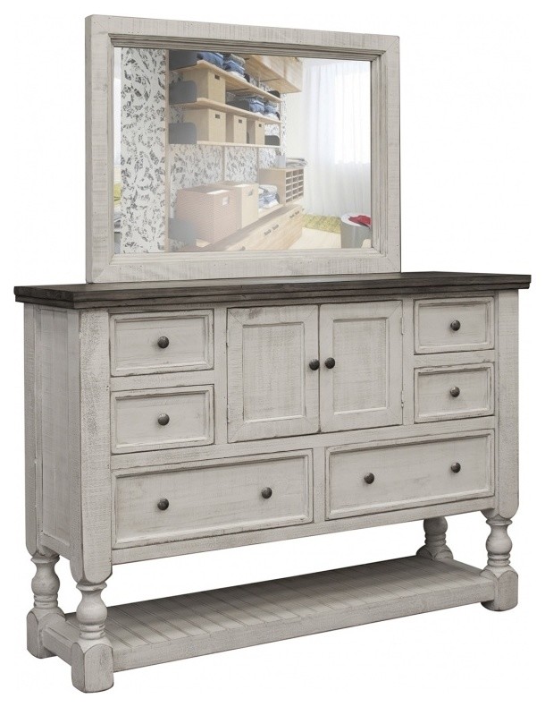 Stonegate Rustic Solid Wood 6 Drawer 2, White Dresser Without Mirror