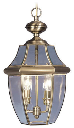 2 Light Antique Brass Outdoor Chain Lantern Traditional 2 Light Antique Brass Outdoor Chain Lantern