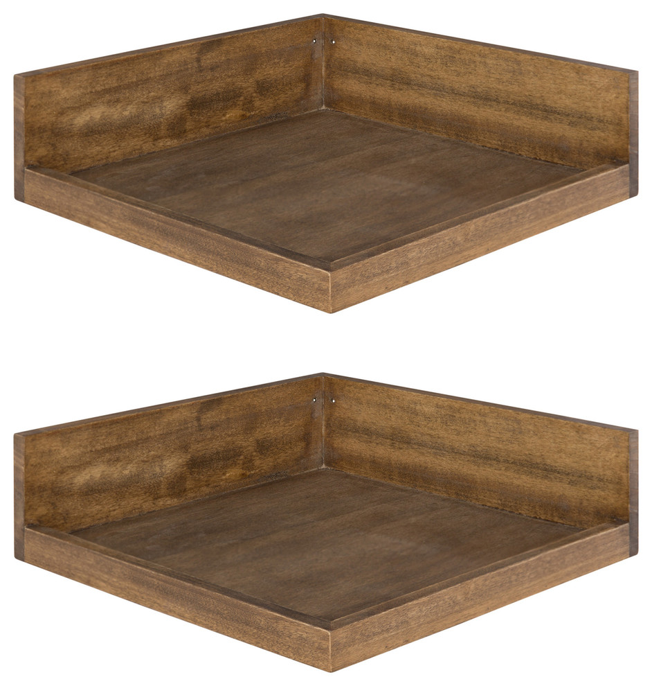 Levie Floating Corner Wood Wall Shelf Set Rustic Display And