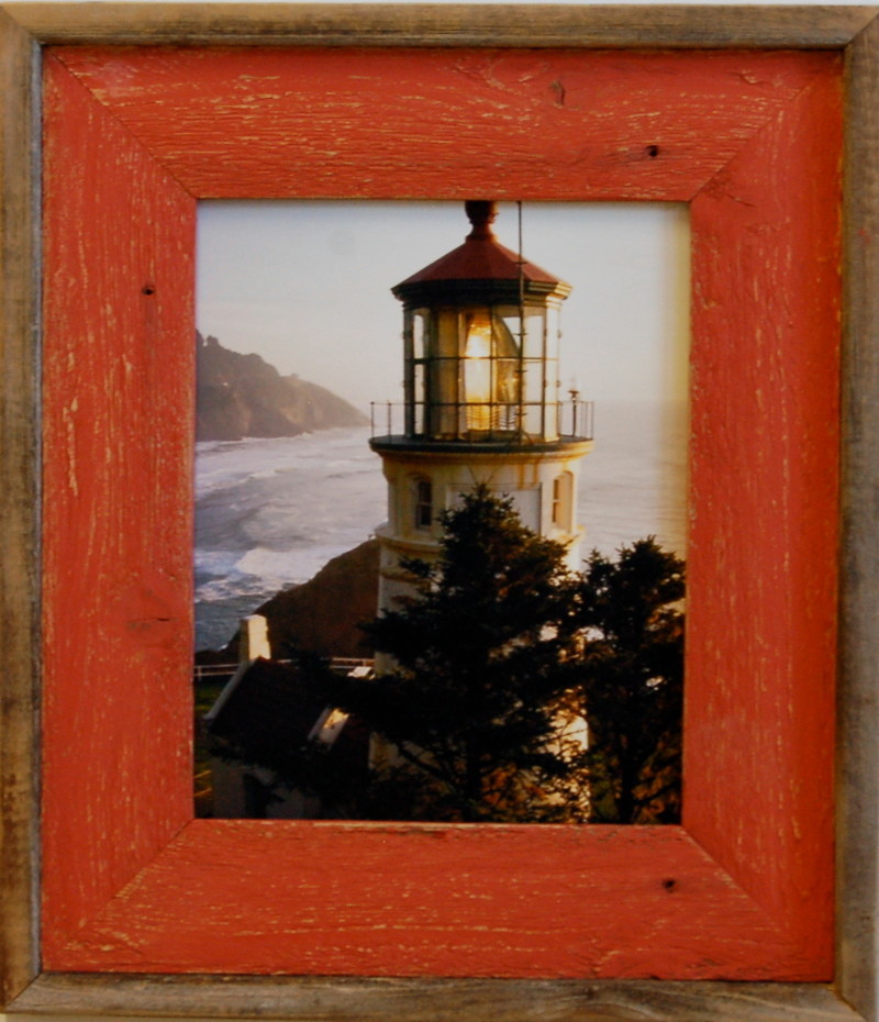 Barn Wood Picture Frame Lighthouse Red Distressed Wood Frame, 4x6