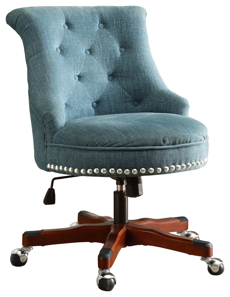 Sinclair Office Chair Aqua, Dark Walnut Wood Base, 23W X 27D X 35-39.5H