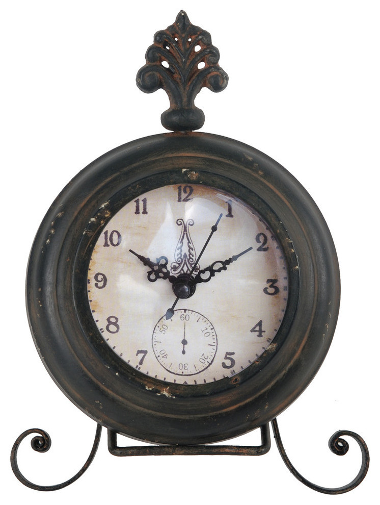 A&B Home Small Round Antiqued Metal Table Clock 6"x2.7"x8" Desk And
