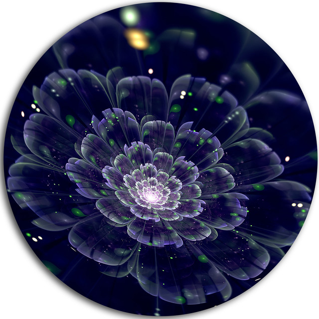 Dark Blue Fractal Flower Digital Art, Floral Disc Metal Artwork