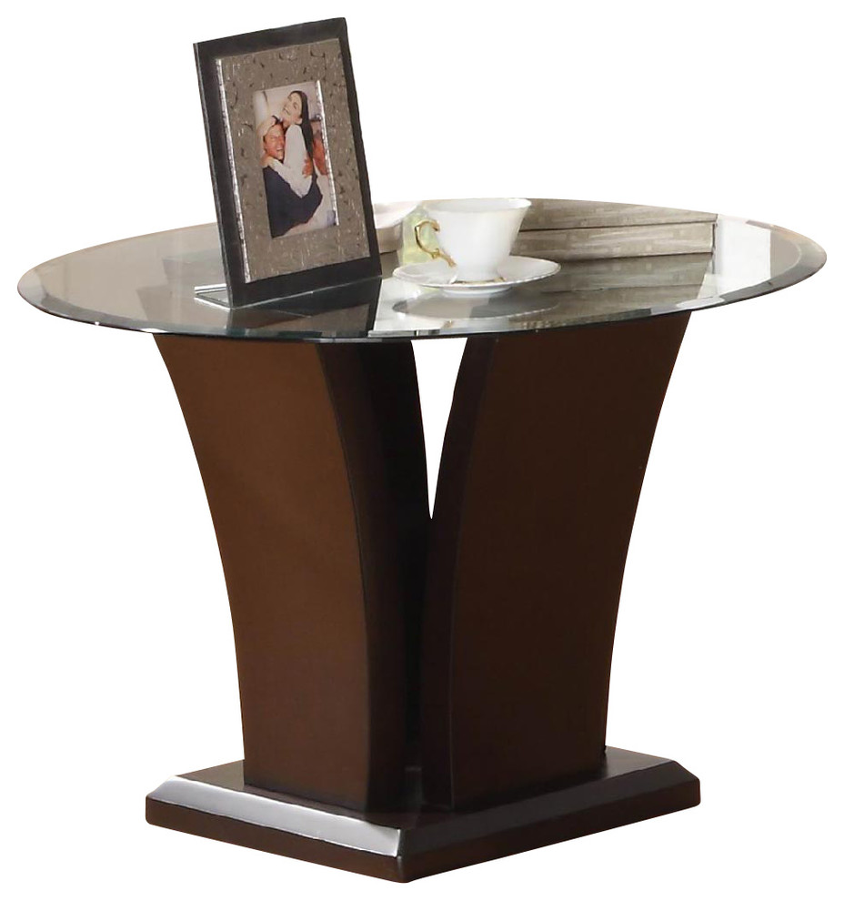 Homelegance Daisy Round Glass Top End Table, Espresso