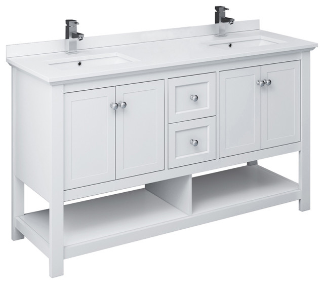 Fresca Manchester 60 Double Sink, 60 Inch White Bathroom Vanity Double Sink