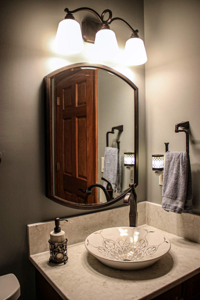 Powder Room with Beautiful Vessel Sink and Quartz Countertop