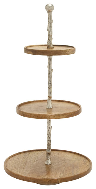 Astounding Wood Metal 3 Tier Tray 14 W 27 H Contemporary Astounding Wood Metal 3 Tier Tray 14 W