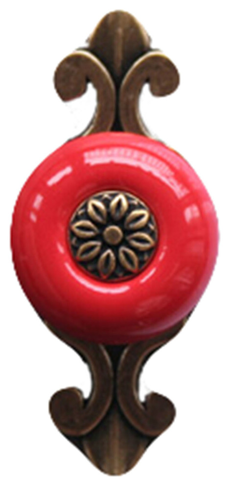 Continental Ceramic Cabinet Knobs, Drawer Pulls Handles, Red, Set of 2