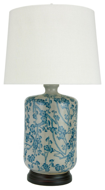 25" Blue and White Cherry Blossom Porcelain Lamp