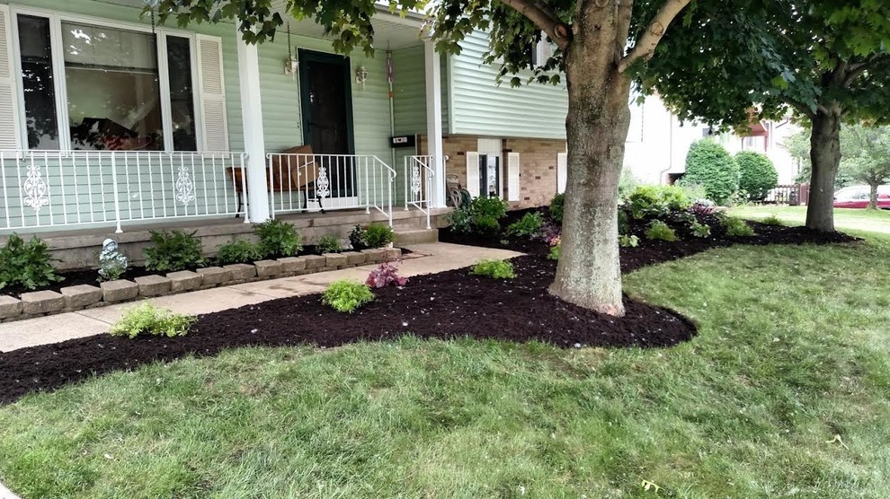 Design ideas for a mid-sized transitional shade backyard mulch landscaping.
