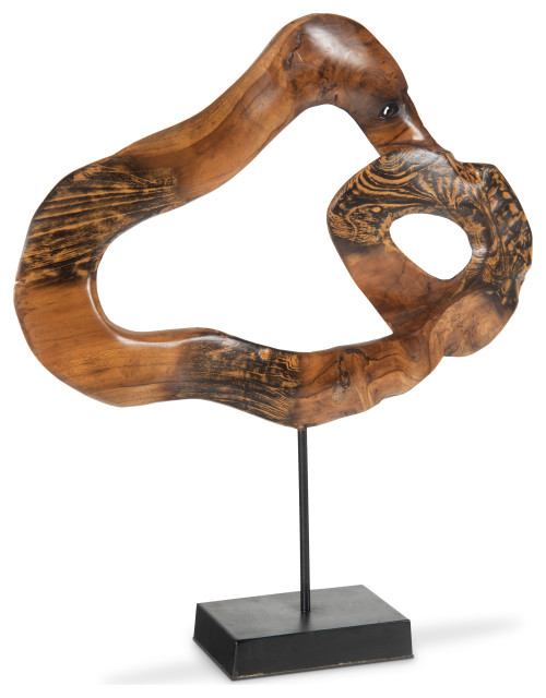 Carved Wood Swirl on Stand, 15x4x20"h Rustic Decorative Objects And