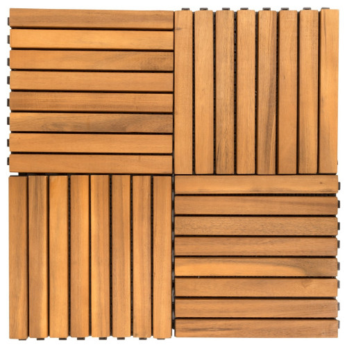 12"x12" 8-Slat Acacia Interlocking Deck Tile, Teak Finish, Set of 10