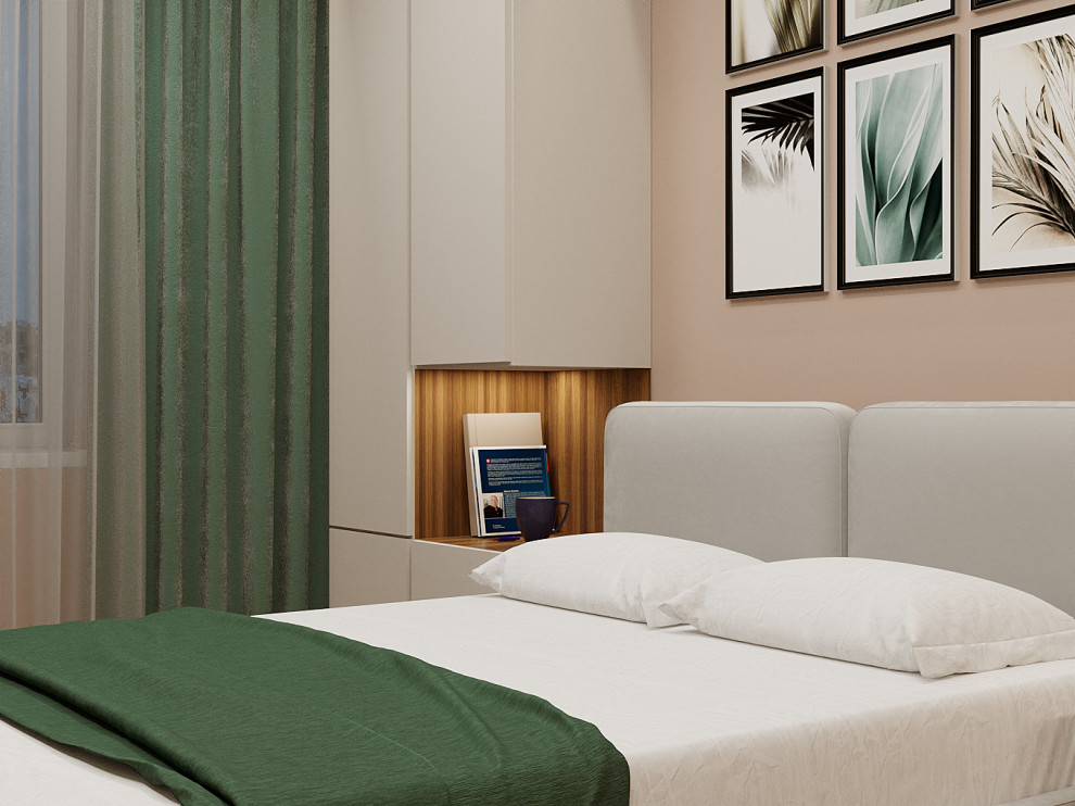 Проект спальни в теплых тонах.