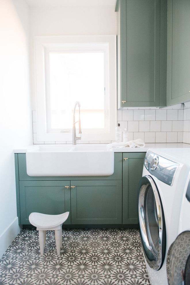 This is an example of a transitional laundry room in San Francisco.