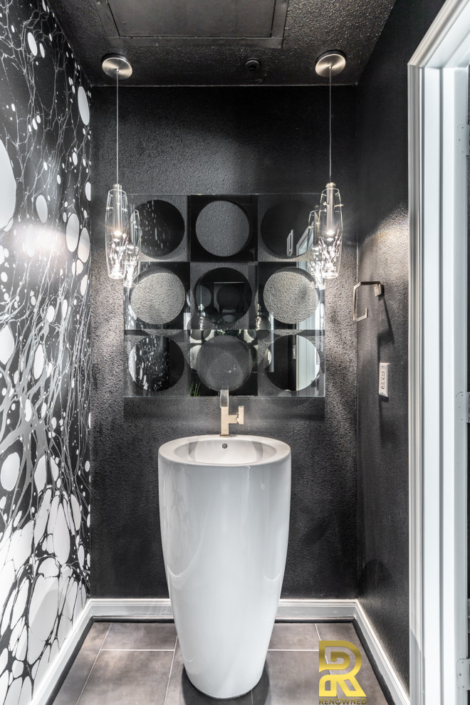 Bold and Beautiful Powder Bath Idea - Pedestal; Sink - Modern - Powder ...