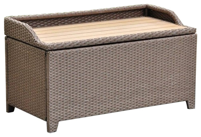 Pemberly Row Patio Storage Bench In Antique Brown Tropical