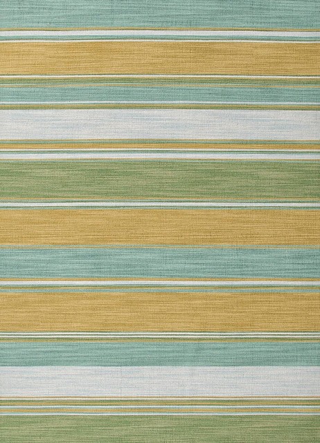 Flat-Weave Stripe Pattern Wool Blue/Green Area Rug (10 x 14)