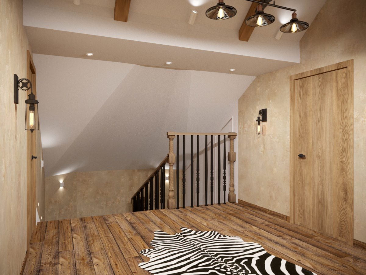 Интерьер мансардного этажа в стиле лофт