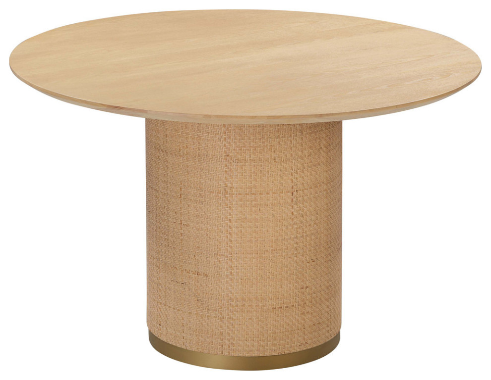 Cane Rattan Dining Table, Round Ash Wood 47" Table Contemporary