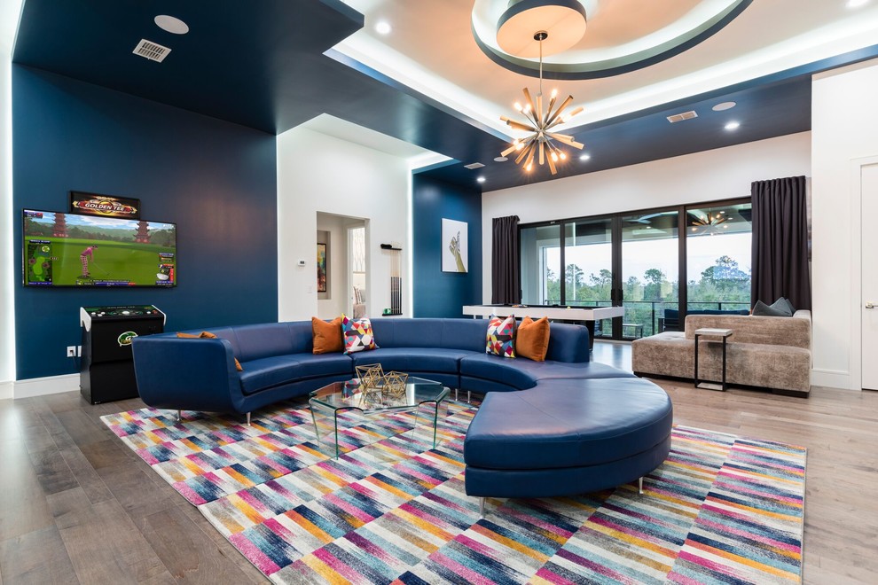 Zimmerman Residence - The upstairs living area creates a clear aesthetic vision, with its bold color, form and texture. The furnishings and accessories reflect a lifelong passion for art, design and architecture.