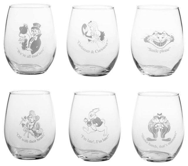 Alice in Wonderland Stemless AllPurpose Glasses, Set of 6
