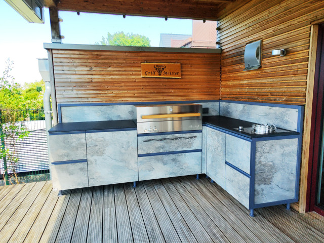 MM Outdoork&uuml;che in Steinoptik mit Flammkraft Grill deck