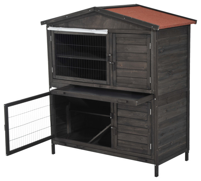 Pawhut 47 2 Story Raised Stacked Wooden Outdoor Rabbit Hutch Small Animal Cage Farmhouse Small Pet Supplies By Aosom