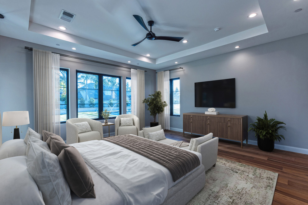 Tray Ceiling & & Cozy Sitting Area Primary Bedroom | French Country Transitional