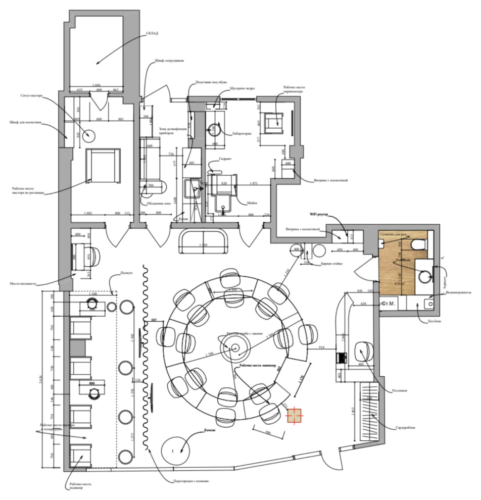 Коммерция. Салон красоты KUTIKULA 105 м². Проект разработан за 1 неделю