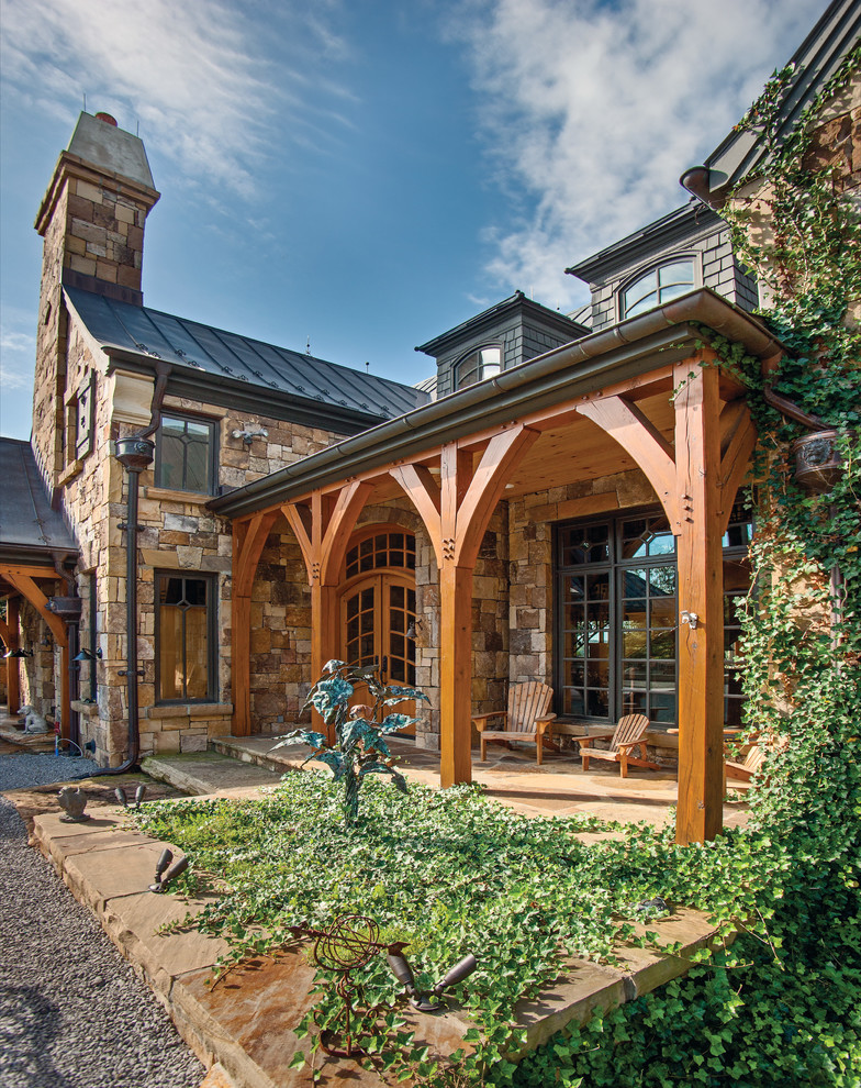 Stone Covered Timber Frame Home in Kentucky - Rustic - Exterior - Other ...