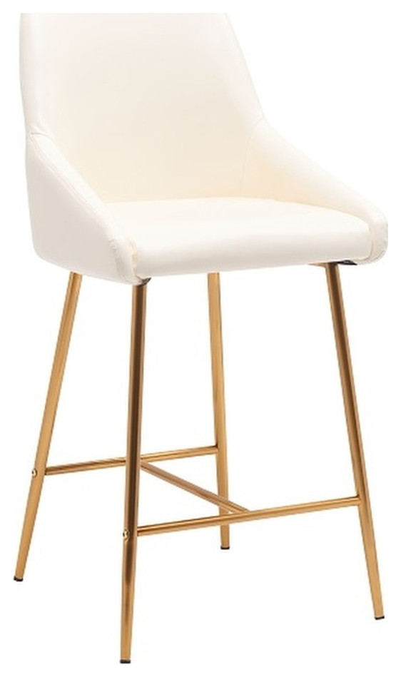Plata Import Naila 26" Gold Counter Stool in Cream White Faux Leather (Set of 2)