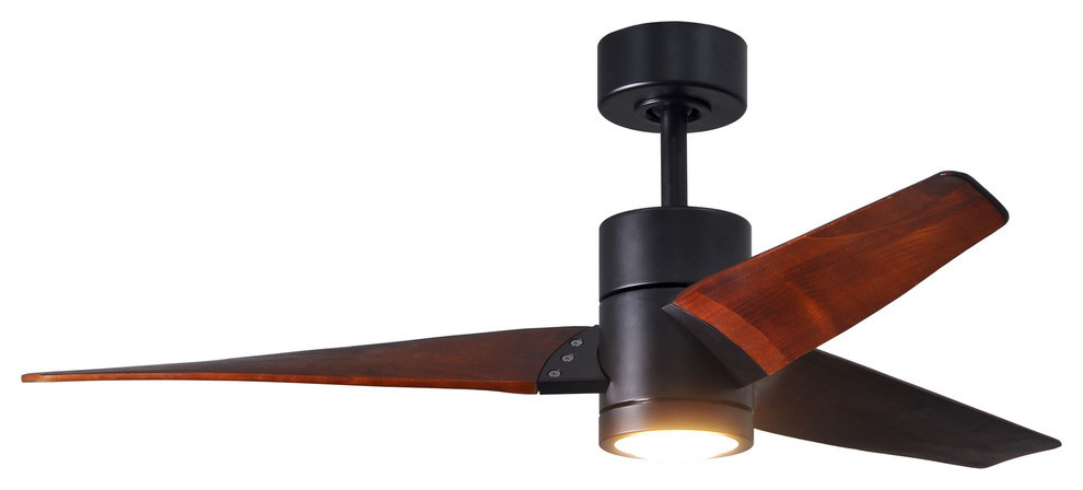 Super Janet 3-Bladed Paddle Fan With LED Light Kit, Matte Black Finish With Walnut Blades, 52"