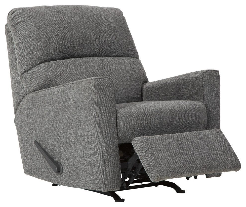 Fabric Upholstered Rocker Recliner With Tufted Back, Light Gray