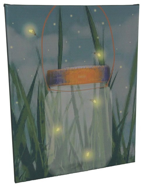 Twilight Jar Of Fireflies Canvas Wall Hanging