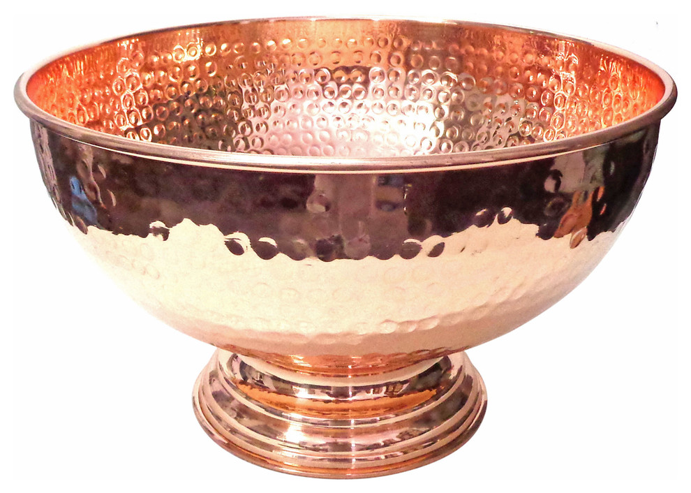 Hammered Copper Punch Bowl, 12" Traditional Punch Bowls by