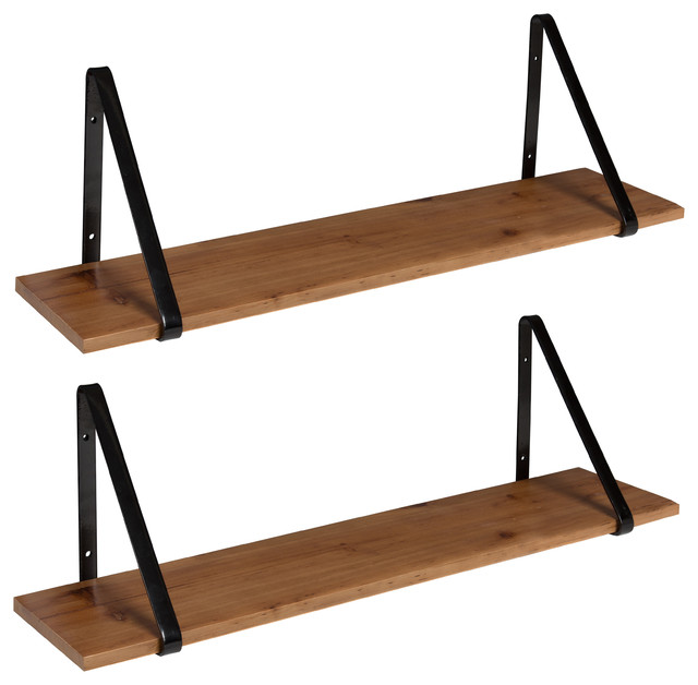 Soloman Wooden Shelves With Metal Brackets Rustic Brown And Black 2 Pieceset Transitional Display And Wall Shelves By Uniek Inc Alsonerbay bathroom wood shelves with towel bar set of 2, wall mounted floating storage shelf, rustic solid wooden decor for kitchen, living room, bedroom, carbonized black. soloman wooden shelves with metal brackets rustic brown and black 2 pieceset