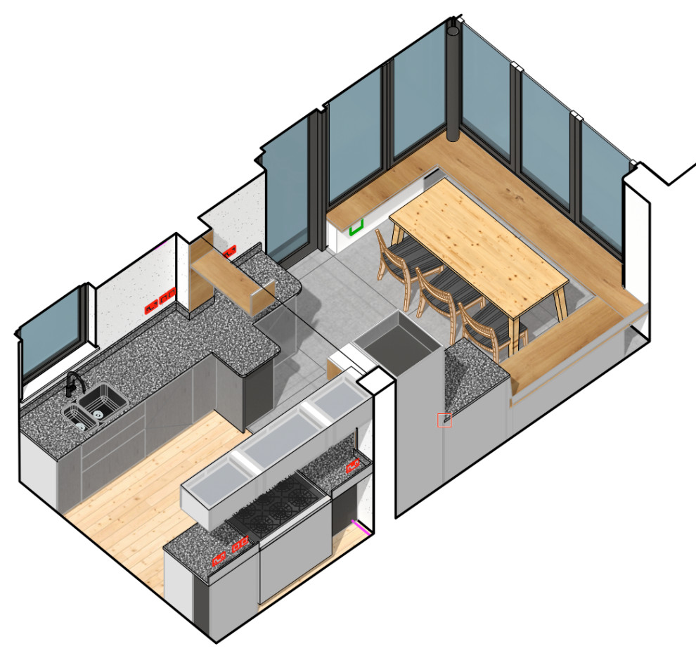 Kitchen Conversion with Bifolding windows and bench seating